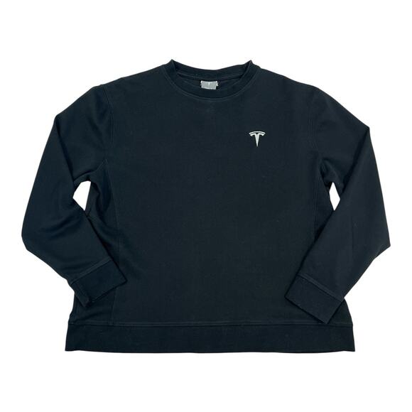 Tesla Crewneck Sweatshirt Adult Large Black Embroidered Logo Pull Over Casual - Picture 1 of 8